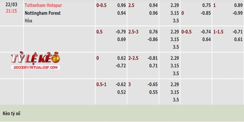 Tỷ lệ kèo trận Tottenham vs Nottingham Forest